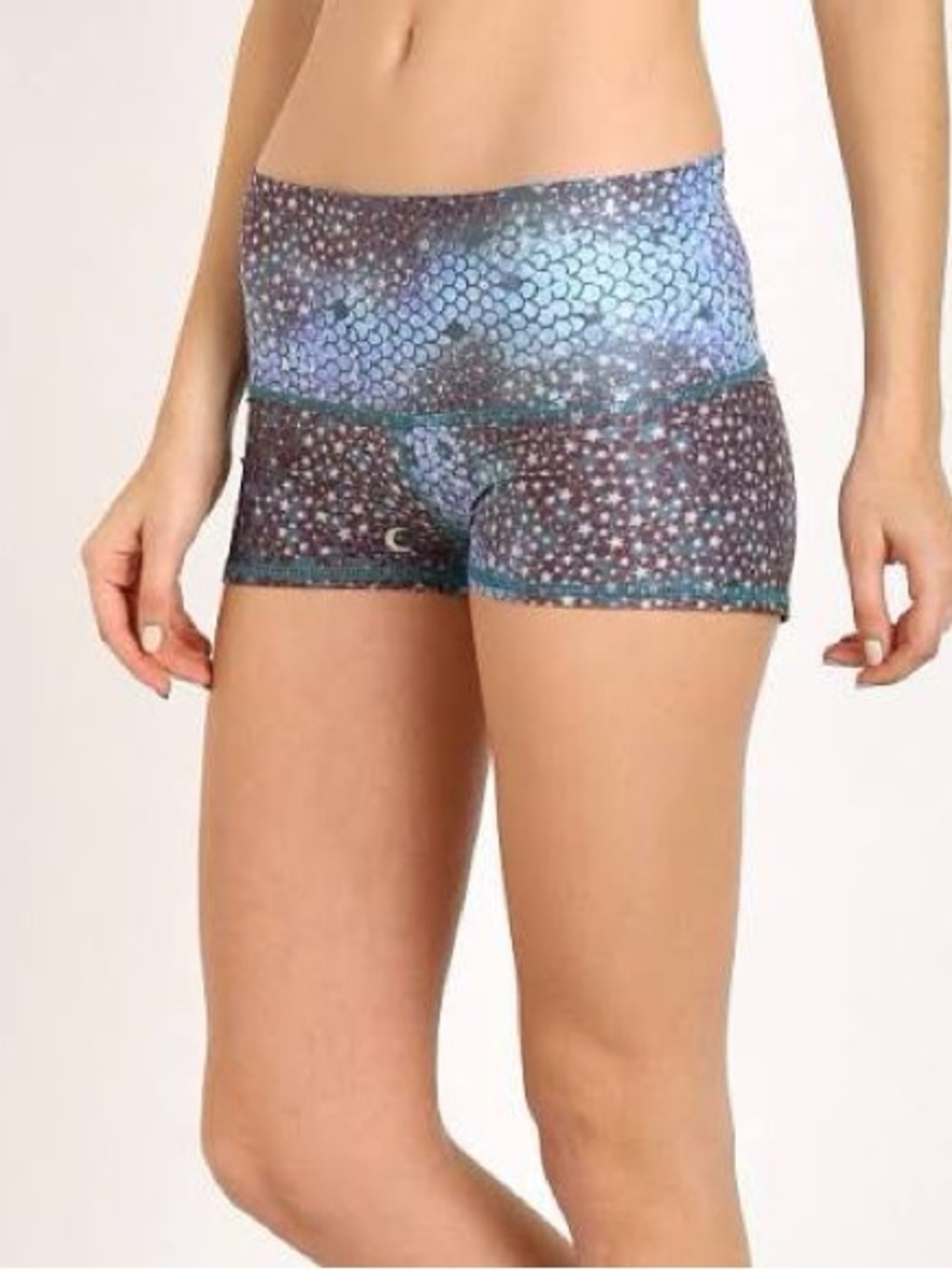 teeki Blue and Teal Mosaic-Print Bike Shorts SMALL